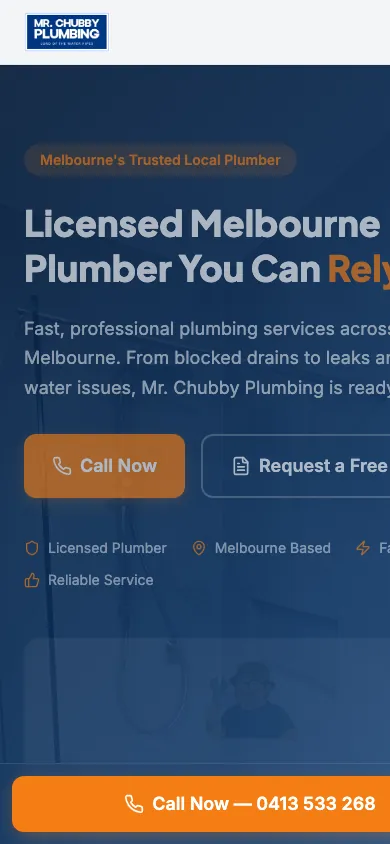 Mr. Chubby Plumbing website on a phone
