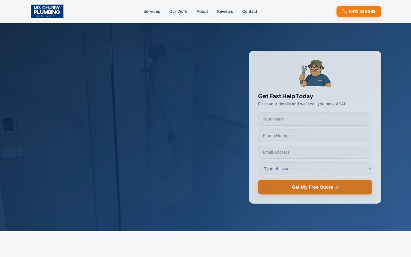 Mr. Chubby Plumbing website with quote form