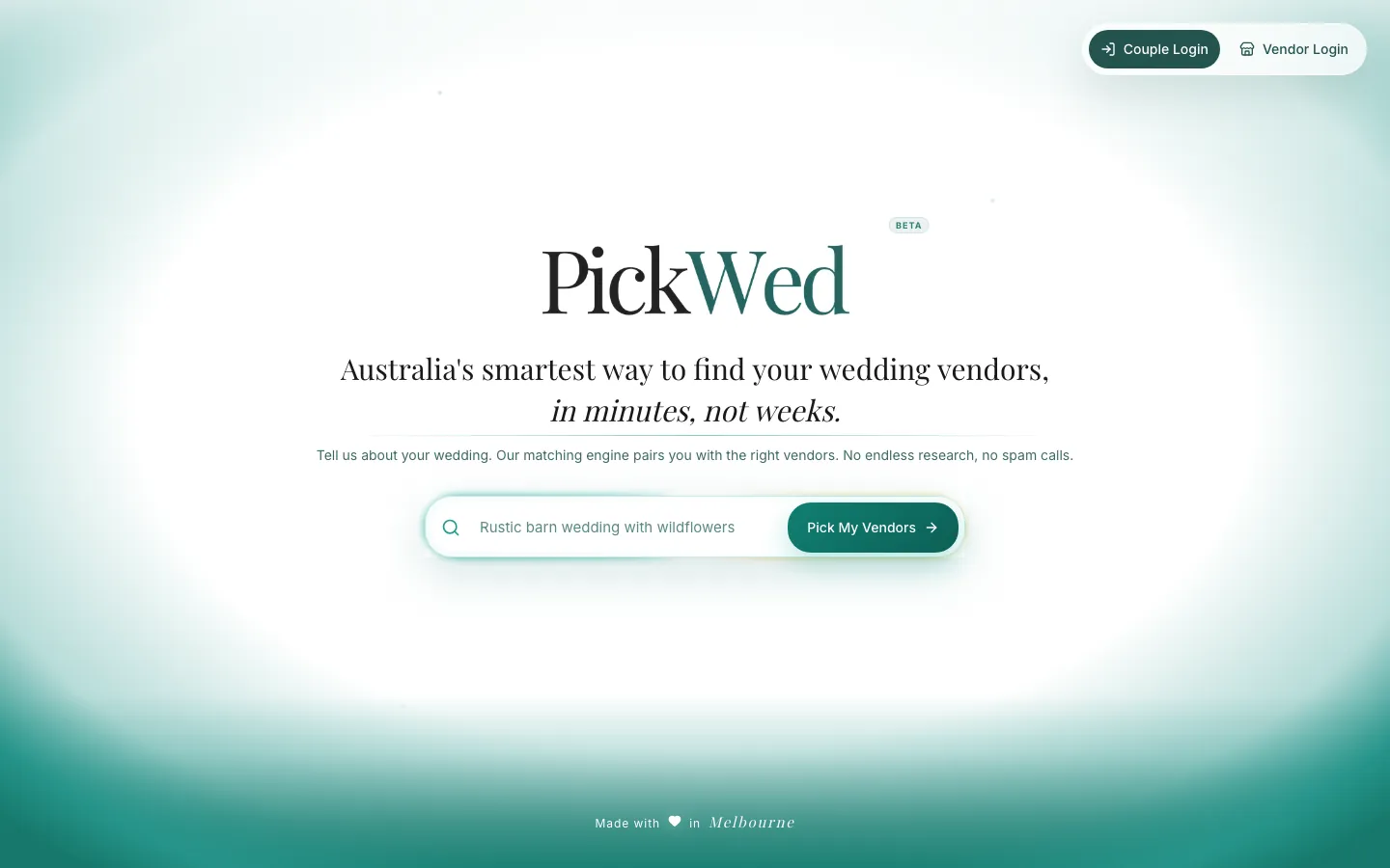PickWed website home page